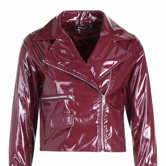 Petite Vinyl Biker Jacket / Wine Color - Picture 3 of 7